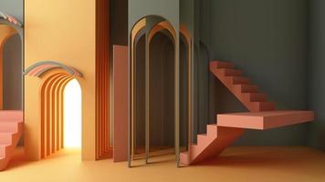 3D-Render minimal Mode Hintergrund Bogen Tunnel Korridor Portal Perspektive rosa Minze Pastellfarben foto