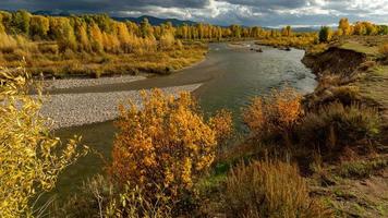 Blick entlang des Flusses Gros Ventre im Herbst foto