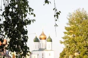 Birkenzweige und russische Kathedrale im Hintergrund foto