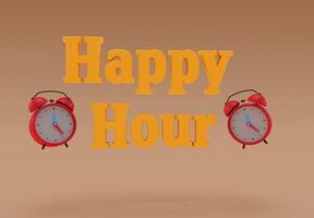 Happy Hour 3D-Darstellung der Happy Hour an der Bar Minimaler Schriftzug mit Wecker foto