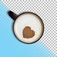 Nahaufnahme Cappuccino mit Herzsymbol isoliert auf transparentem Hintergrund. foto