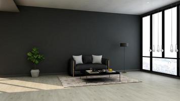 3D-Rendering-Gästelounge-Wandmockup-Design mit modernem, minimalistischem Innenarchitekturkonzept foto