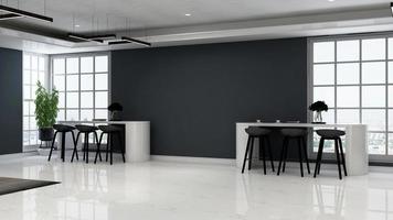 3D-Darstellung moderner Bürospeisekammer - Innenarchitektur minimalistisches Küchenbarkonzept