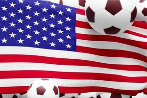 USA-Flagge mit Ball. Fußball 2022 minimale 3D-Darstellung foto