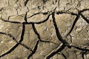 Dürre, große Risse im trockenen Boden. Hintergrund. foto