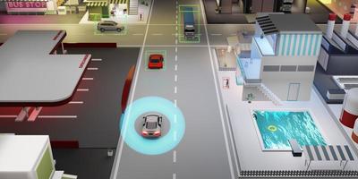 autopilot autonomes auto selbstfahrendes fahrzeug auto fahrerloser objekterkennungssensor digitaler geschwindigkeitsmesser ugv fortschrittliches fahrerassistenzsystem 3d illustration foto