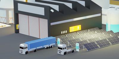 ev lade elektrisches system in der fabrik solarenergie industrieanlage mit sonnenkollektoren 3d illustration foto