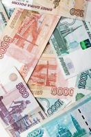 russischer Geldhintergrund. Rubel Banknoten Nahaufnahme Foto Textur