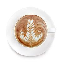 Draufsicht Latte Art Kaffee auf weißem Hintergrund foto