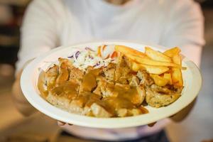 Steak und Pommes Frites Food Street von Foodtruck, Bangkok, Thailand. foto