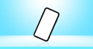 Smartphone mit weißem Bildschirm auf blauem Hintergrund foto