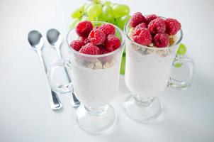 Glas Dessert mit Joghurt, frischen Beeren und Müsli