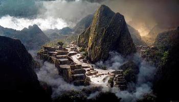 Machu Picchu, Peru, Blick auf die alte Inkastadt foto