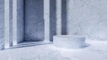 ein 3D-Rendering-Bild der Produktanzeige aus weißem Marmor auf weißem Marmorboden und Wand foto