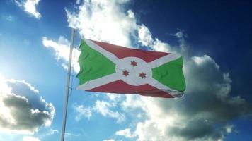 Flagge von Burundi weht im Wind gegen den schönen blauen Himmel. 3D-Darstellung foto