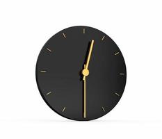 Premium-Gold-Uhr-Symbol isoliert 12 30 Uhr halb 12 auf schwarzem Hintergrund. 12 Uhr Zeit Symbol 3D-Darstellung foto