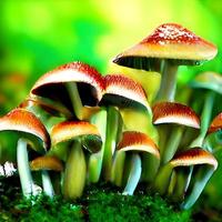 Zauberwelt der Pilze. Illustration des Märchenwunderlandes foto