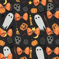 Geist Spinnennetz schwarzer Schädel Kürbis Fledermaus Spinne Bonbons Horror Happy Halloween Muster Hintergrund foto