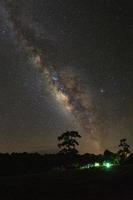 Landschaft Milchstraßengalaxie mit Sternen- und Weltraumstaub im Universum, Foto mit langer Belichtungszeit, mit Korn.