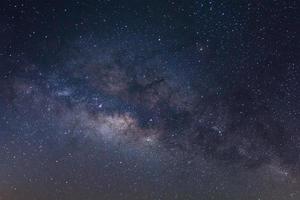 Das Zentrum der Milchstraße mit Sternen und Weltraumstaub im Universum, Foto mit langer Belichtungszeit, mit Korn