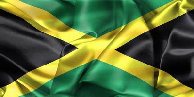 3d-illustration einer jamaika-flagge - realistische wehende stoffflagge foto