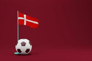 Dänemark-Flagge mit Ball. Weltfußball 2022 minimale 3D-Darstellung foto