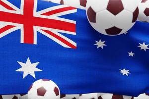 Australien-Flagge mit Ball. Weltfußball 2022 minimale 3D-Darstellung foto