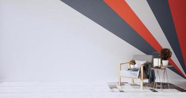 orange und graue wand im wohnzimmer zweifarbiges design.3d-rendering foto