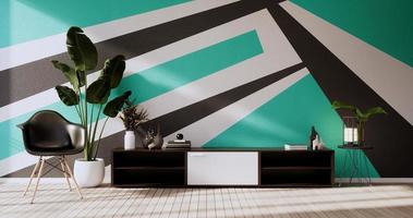 schwarze und mintfarbene wand im wohnzimmer zweifarbiges design.3d-rendering foto