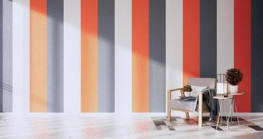 orange und graue wand im wohnzimmer zweifarbiges design.3d-rendering foto