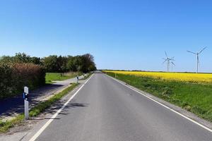 schöne aussicht auf landstraßen mit feldern und bäumen in nordeuropa foto