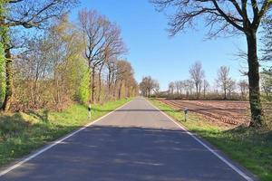 schöne aussicht auf landstraßen mit feldern und bäumen in nordeuropa foto