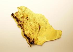 saudi-arabien karte goldene metallfarbe höhenkarte auf weißem hintergrund 3d illustration foto