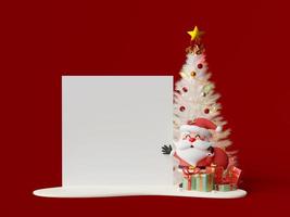 weihnachtsthema 3d-banner von weihnachtsmann und weihnachtsbaum mit kopienraum foto