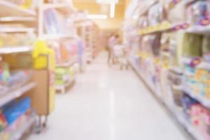 unscharfer Supermarktgang mit defokussiertem Hintergrund der Kunden foto