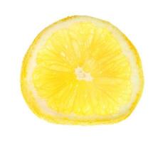 dünne Scheibe frischer Zitrone beleuchtet von hinten isoliert foto