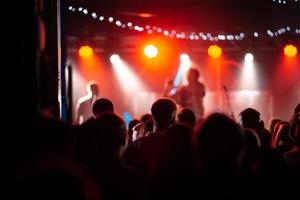 Foto von vielen Leuten, die ein Rockkonzert in einem Nachtclub genießen