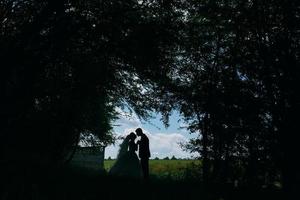 schönes Hochzeitspaar in der Natur foto