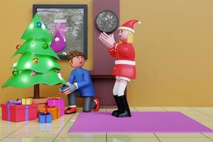3D-Render junger Mann und Frau, die Weihnachten zu Hause feiern foto