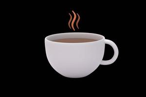 Weiße Tasse mit aromatischem Kaffee auf schwarzem Hintergrund im 3D-Raum. foto