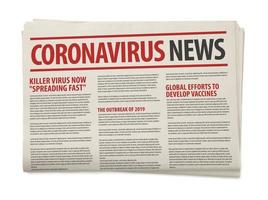 modell der coronavirus-zeitung, nachrichten im zusammenhang mit dem covid-19 mit der schlagzeile im konzept der papiermedienpresseproduktion isolierter weißer hintergrund