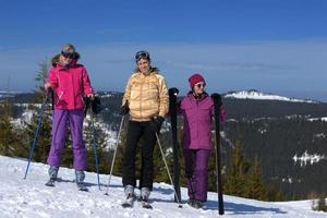 wintersaisonspaß mit einer gruppe von mädchen foto