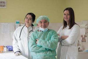 Porträt von Ärzten, die Uniform tragen und sich auf eine Operation im Theater des Krankenhauses vorbereiten. medizinisches Konzept. foto
