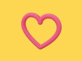 Spielzeug Herz. Symbol der Liebe. einfarbig rot. auf einem gelben einfarbigen Hintergrund. rechte Seitenansicht. 3D-Rendering. foto