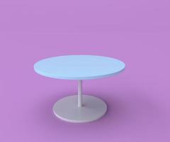 rundes Tischsymbol, minimale 3D-Darstellung auf violettem Hintergrund. foto