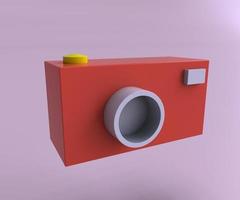 3D-Symbol der Fotokamera, das Konzept eines Kamerasymbols, 3D-Darstellung auf violettem magentafarbenem Hintergrund. foto