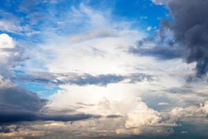 Sonne durch Regenwolken im blauen Himmel im Sommer blockiert foto