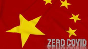 der Null-Covid-Text auf der 3D-Darstellung der China-Flagge foto