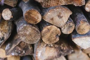 Haufen Holzstämme bereit für den Winter, Stapel Brennholz foto