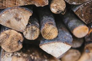 Haufen Holzstämme bereit für den Winter, Stapel Brennholz foto